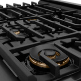 ZLINE Autograph Edition 3-Piece Appliance Package - 48-Inch Gas Range, Wall Mounted Range Hood, & 24-Inch Tall Tub Dishwasher in Black Stainless Steel with Gold Trim (3AKPR-SGRBRHDWV48-G)