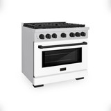 ZLINE Autograph Edition 3-Piece Appliance Package - 36-Inch Gas Range, Wall Mounted Range Hood, & 24-Inch Tall Tub Dishwasher in Stainless Steel and White Door with Matte Black Trim (3AKP-SGRWMRHDWM36-MB)