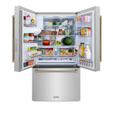 ZLINE Autograph 36-Inch Standard-Depth French Door Refigerator with External Water Dispenser & Dual Ice Maker in Stainless Steel with Gold Helix Handles (RSMZ-W-36-KG)
