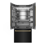 ZLINE Autograph Edition 36-Inch 19.6 cu. ft. French Door Built-In Bottom Freezer Refrigerator with Water Dispenser and Ice Maker in Black Stainless Steel with Stainless Steel Interior and Champagne Bronze Accents (SRBIVZ-BS-36-CB)