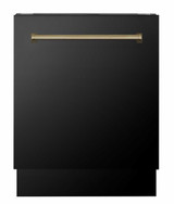 ZLINE Autograph Edition 4-Piece Appliance Package - 30-Inch Gas Range, Refrigerator, Wall Mounted Range Hood, & 24-Inch Tall Tub Dishwasher in Black Stainless Steel with Champagne Bronze Trim (4AKPR-SGRBRHDWV30-CB)