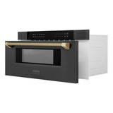 ZLINE Autograph 30-Inch Microwave Drawer in Black Stainless Steel and Champagne Bronze Helix Handle (MWDZ-30-BS-KCB)