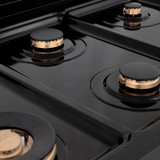 ZLINE 5-Piece Appliance Package - 36-Inch Rangetop with Brass Burners, Refrigerator, 30-Inch Electric Double Wall Oven, 3-Rack Dishwasher, and Convertible Wall Mount Hood in Black Stainless Steel (5KPR-RTBRH36-AWDDWV)
