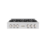 ZLINE 5-Piece Appliance Package - 36-Inch Rangetop, Refrigerator, 30-Inch Electric Double Wall Oven, 3-Rack Dishwasher, and Convertible Wall Mount Hood in Stainless Steel (5KPR-RTRH36-AWDDWV)