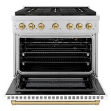 ZLINE Autograph Edition 36-Inch 5.2 cu. ft. Paramount Gas Range with 6 Burner DuoPro™ Cooktop and Convection Gas Oven with White Matte Door and Champagne Bronze Accents (PSGRZ-WM-36-CB)