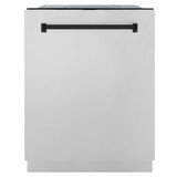 ZLINE 5-Piece Appliance Package - 30-Inch Gas Range, Hood, Refrigerator, Dishwasher, and Microwave Drawer in Stainless Steel with Matte Black Accents