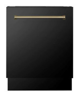 ZLINE Autograph Edition 4-Piece Appliance Package - 36" Dual Fuel Range, 36" Refrigerator with Water Dispenser, Wall Mounted Range Hood, & 24" Tall Tub Dishwasher in Black Stainless Steel with Champagne Bronze Trim (4KAPR-RABRHDWV36-CB)
