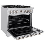 ZLINE 5-Piece Appliance Package - 36-Inch Dual Fuel Range, Hood, Refrigerator with Water Dispenser, Dishwasher, and Microwave Drawer in Stainless Steel