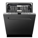 ZLINE 5-Piece Appliance Package - 36-Inch Dual Fuel Range, Hood, Refrigerator, Dishwasher, and Microwave Drawer in Black Stainless Steel