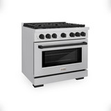 ZLINE Autograph Edition 4-Piece Appliance Package - 36-Inch Gas Range, Refrigerator, Wall Mounted Range Hood, & 24-Inch Tall Tub Dishwasher in Stainless Steel with Matte Black Trim (4KAPR-SGRRHDWM36-MB)