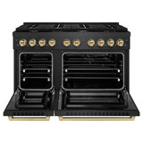 ZLINE Autograph 48-Inch 6.7 Cu. Ft. Paramount Double Oven Gas Range with 8 Burner Cooktop in Black Satin and Champagne Accents (SGRBSZ-48-CB)