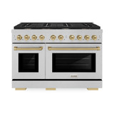 ZLINE Autograph Edition 2-Piece Appliance Package - 48-Inch Gas Range & Wall Mounted Range Hood in Satin Stainless Steel with Champagne Bronze Trim (2AKPR-SGRSRH48-CB)