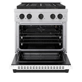 ZLINE Autograph Edition 30-Inch 4.2 cu. ft. Paramount Gas Range with 4 Burner DuoPro™ Cooktop and Convection Gas Oven in Satin Stainless Steel with White Matte Door and Matte Black Accents (PSGRSZ-WM-30-MB)