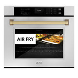 ZLINE Autograph Edition 2-Piece Appliance Package - 30-Inch Single Wall Oven with Self-Clean and 30-inch Built-In Microwave Oven in Stainless Steel with Champagne Bronze Trim