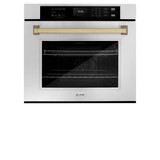 ZLINE Autograph Edition 2-Piece Appliance Package - 30-Inch Single Wall Oven with Self-Clean and 30-inch Built-In Microwave Oven in Stainless Steel with Champagne Bronze Trim