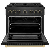 ZLINE Designer 36-Inch 5.2 Cu. Ft. Paramount Gas Range with 6 Burner Cooktop in Black Satin with Black and Champagne Bronze Helix Handle (SGRBSZ-36-MBCB)