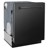 ZLINE 5-Piece Appliance Package - 36-Inch Gas Range, Hood, Refrigerator, Dishwasher, and Microwave Drawer in Black Stainless Steel
