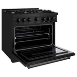 ZLINE 5-Piece Appliance Package - 36-Inch Gas Range, Hood, Refrigerator, Dishwasher, and Microwave Drawer in Black Stainless Steel