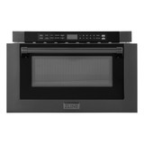 ZLINE 5-Piece Appliance Package - 36-Inch Gas Range, Hood, Refrigerator, Dishwasher, and Microwave Drawer in Black Stainless Steel