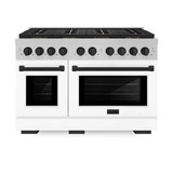 ZLINE Autograph Edition 48-Inch 6.7 cu. ft. Paramount Gas Range with 8 Burner DuoPro™ Cooktop and Dual Ovens in Satin Stainless Steel with White Matte Doors and Matte Black Accents (PSGRSZ-WM-48-MB)