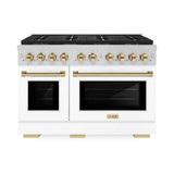 ZLINE Autograph Edition 48-Inch 6.7 cu. ft. Paramount Dual Fuel Range with 8 Burner DuoPro™ Cooktop and Dual Ovens with White Matte Doors and Polished Gold Accents (PSDRZ-WM-48-G)
