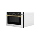 ZLINE Autograph 24-Inch Microwave Drawer in Stainless Steel and Polished Gold Helix Handle (MWDZ-1-H-KG)