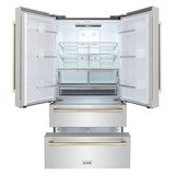 ZLINE Autograph Edition 4-Piece Appliance Package - 30-Inch Dual Fuel Range, Refrigerator, Wall Mounted Range Hood, & 24-Inch Tall Tub Dishwasher in Stainless Steel with Gold Trim (4KAPR-RARHDWM30-G)
