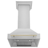 ZLINE Autograph Edition 4-Piece Appliance Package - 30-Inch Dual Fuel Range, Refrigerator, Wall Mounted Range Hood, & 24-Inch Tall Tub Dishwasher in Stainless Steel with Gold Trim (4KAPR-RARHDWM30-G)