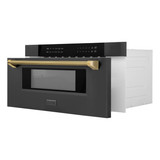 ZLINE Autograph 30-Inch Microwave Drawer in Black Stainless Steel and Polished Gold Helix Handle (MWDZ-30-BS-KG)