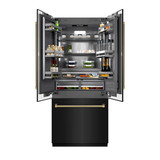 ZLINE Autograph 36-Inch Black Stainless Steel French Door Refrigerator w/ Gray Interior & Gold Helix Handles (GRBIVZ-BS36KG)