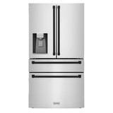 ZLINE 5-Piece Appliance Package - 30-Inch Gas Range, Hood, Refrigerator with Water Dispenser, Dishwasher, and Microwave Drawer in Stainless Steel with Matte Black Accents