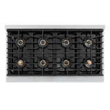 ZLINE Autograph Edition 48-Inch 6.7 cu. ft. Paramount Gas Range with 8 Burner DuoPro™ Cooktop and Dual Ovens in Satin Stainless Steel with Black Matte Doors and Polished Gold Accents (PSGRSZ-BLM48-G)