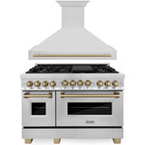 ZLINE Autograph Edition 2-Piece Appliance Package - 48-Inch Dual Fuel Range & Wall Mounted Range Hood in Stainless Steel with Champagne Bronze Trim (2AKP-RARH48-CB)