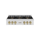ZLINE Autograph Edition 36-Inch Classic Gas Rangetop with 6 Burner DuoPro™ Cooktop in Satin Stainless Steel and Champagne Bronze Accents (PCRTSZ-36-CB)