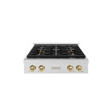 ZLINE Autograph Edition 30-Inch Paramount Gas Rangetop with 4 Burner DuoPro™ Cooktop in Satin Stainless Steel and Champagne Bronze Accents (PSRTSZ-30-CB)