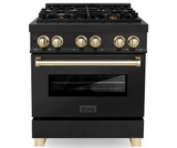 ZLINE Autograph Edition 2-Piece Appliance Package - 30-Inch Dual Fuel Range & Wall Mounted Range Hood in Black Stainless Steel with Gold Trim (2AKP-RABRH30-G)