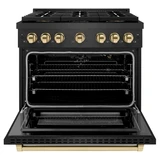ZLINE Autograph 36-Inch 5.2 Cu. Ft. Paramount Gas Range with 6 Burner DuoPro™ Cooktop in Black Satin and Gold Accents (PSGRBSZ-36-G)