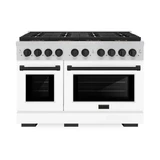 ZLINE Autograph Edition 48-Inch 6.7 cu. ft. Paramount Gas Range with 8 Burner DuoPro™ Cooktop and Dual Ovens with White Matte Doors and Matte Black Accents (PSGRZ-WM-48-MB)
