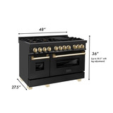 ZLINE Autograph Edition 2-Piece Appliance Package - 48-Inch Dual Fuel Range & Wall Mounted Range Hood in Black Stainless Steel with Gold Trim (2AKP-RABRH48-G)