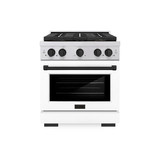 ZLINE Autograph Edition 30-Inch 4.2 cu. ft. Paramount Gas Range with 4 Burner DuoPro™ Cooktop and Convection Gas Oven in Stainless Steel with White Matte Door and Matte Black Accents (PSGRZ-WM-30-MB)