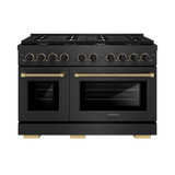 ZLINE Designer 48-Inch 6.7 Cu. Ft. Double Oven Gas Range with 8 Burner Cooktop in Black Satin with Black and Champagne Accents (SGRBSZ-48-MBCB)