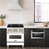 ZLINE 5-Piece Appliance Package - 30-Inch Dual Fuel Range, Hood, Refrigerator, Dishwasher, and Microwave Drawer in Stainless Steel with Gold Accents