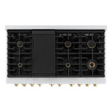 ZLINE Autograph Edition 4-Piece Appliance Package - 48-Inch Gas Range, Refrigerator with Water Dispenser, Wall Mounted Range Hood, & 24-Inch Tall Tub Dishwasher in Stainless Steel with Gold Trim (4KAPR-SGRRHDWM48-G)
