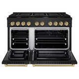 ZLINE Autograph Edition 3-Piece Appliance Package - 48-Inch Gas Range, Wall Mounted Range Hood, & 24-Inch Tall Tub Dishwasher in Black Stainless Steel with Champagne Bronze Trim (3AKPR-SGRBRHDWV48-CB)