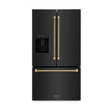 ZLINE Autograph 36-Inch Standard-Depth French Door Refrigerator with External Water Dispenser & Dual Ice Maker in Black Stainless Steel with Bronze Helix Handles (RSMZ-W36-BS-KCB)