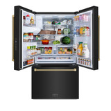 ZLINE Autograph 36-Inch Standard-Depth French Door Refrigerator with External Water Dispenser & Dual Ice Maker in Black Stainless Steel with Bronze Helix Handles (RSMZ-W36-BS-KCB)