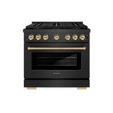 ZLINE Autograph 36-Inch 5.2 Cu. Ft. Paramount Dual Fuel Range with 6 Burner DuoPro Cooktop in Black Satin and Champagne Accents (PSDRBSZ-36-CB)