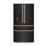 ZLINE Autograph Edition 4-Piece Appliance Package - 30-Inch Gas Range, Refrigerator with Water Dispenser, Wall Mounted Range Hood, & 24-Inch Tall Tub Dishwasher in Black Stainless Steel with Champagne Bronze Trim (4KAPR-SGRBRHDWV30-CB)