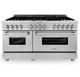 ZLINE 4-Piece Appliance Package - 60-Inch Dual Fuel Range, Refrigerator, Convertible Wall Mount Hood, and 3-Rack Dishwasher in Stainless Steel (4KPR-RARH60-DWV)