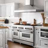 ZLINE 4-Piece Appliance Package - 60-Inch Dual Fuel Range, Refrigerator, Convertible Wall Mount Hood, and 3-Rack Dishwasher in Stainless Steel (4KPR-RARH60-DWV)